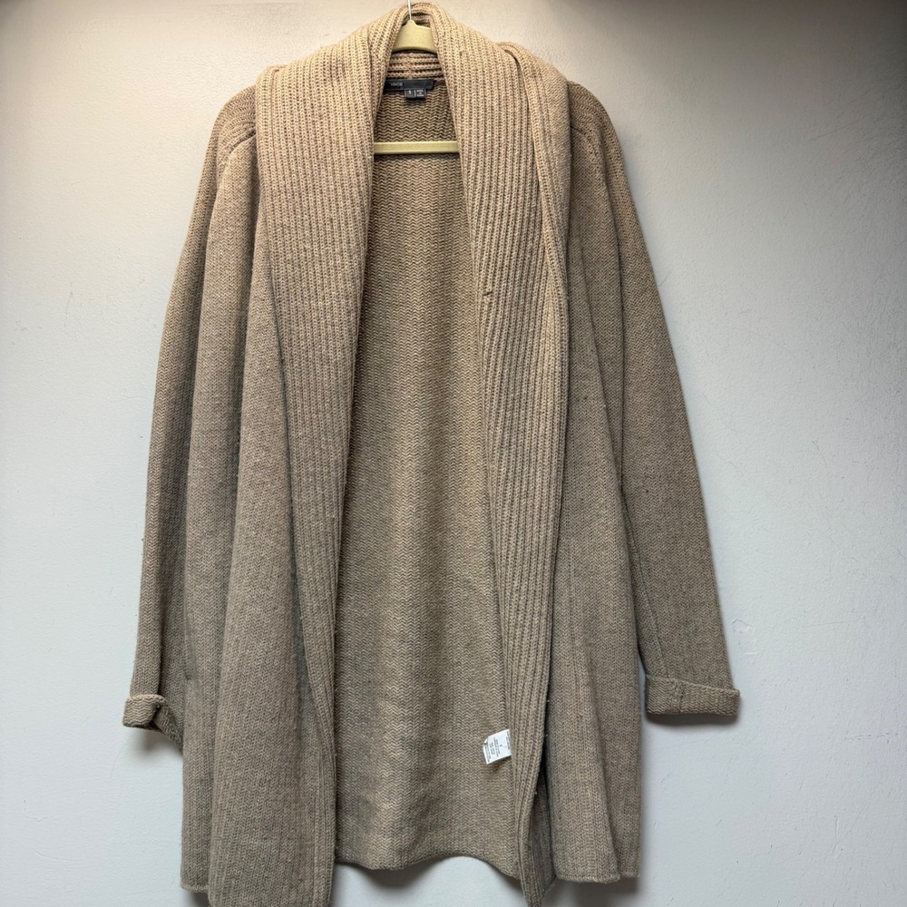 Vince Cardigan Sweater Womens Small Tan Excellent Wool Yak Shawl Collar Longline